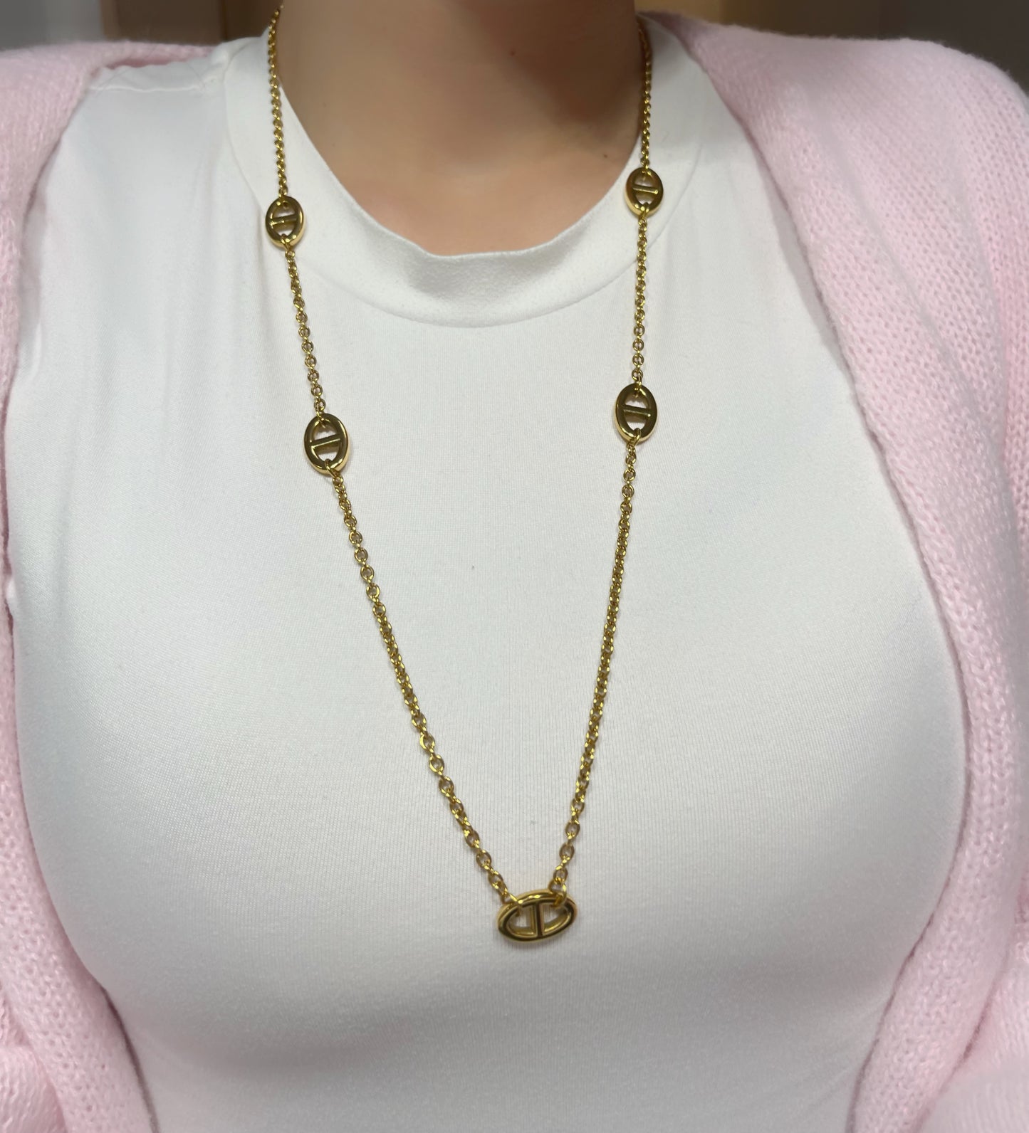 Collier sautoir Soraya mailles marine - Acier inoxydable