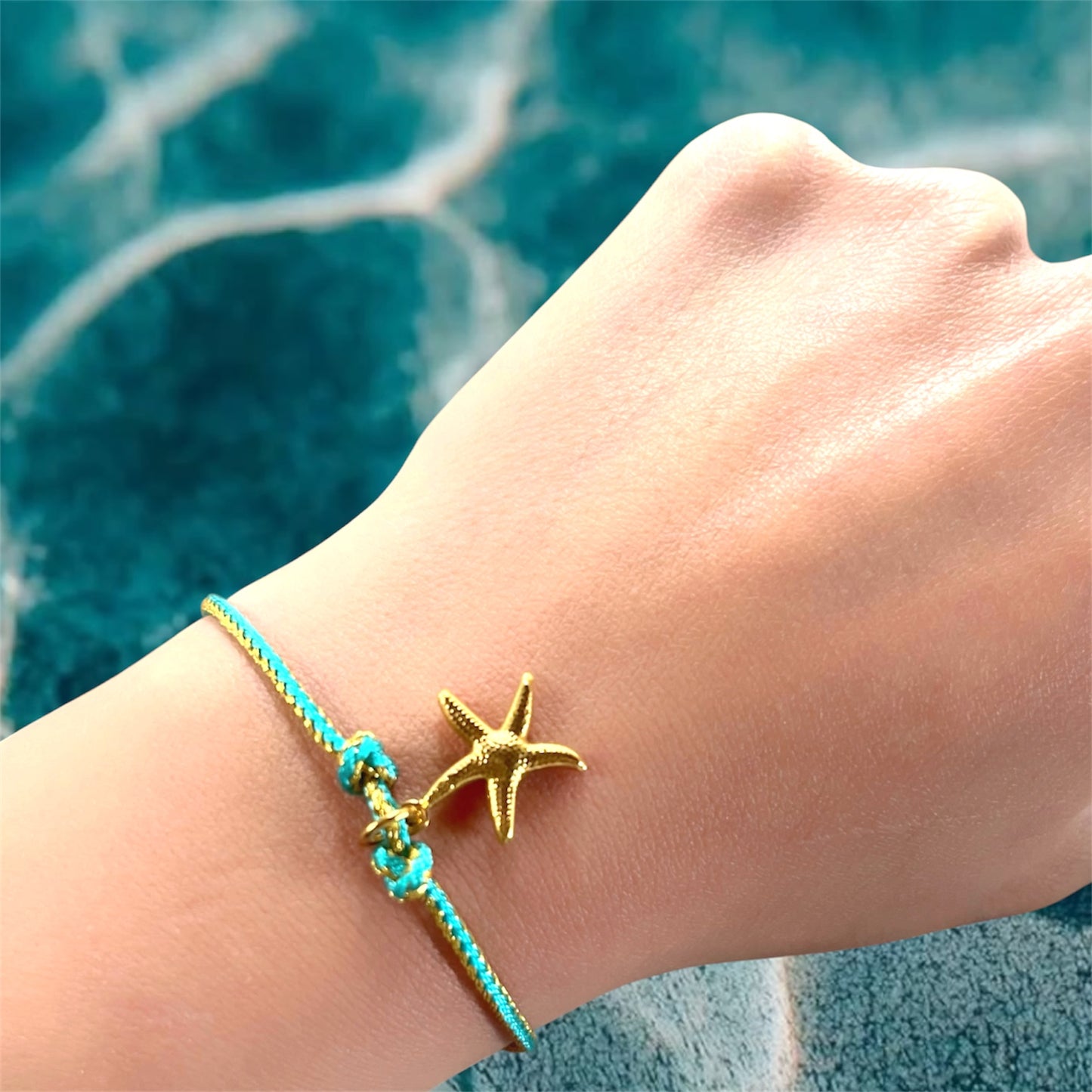 Bracelet Playa Bleu Turquoise et doré étoile de mer - Acier inoxydable