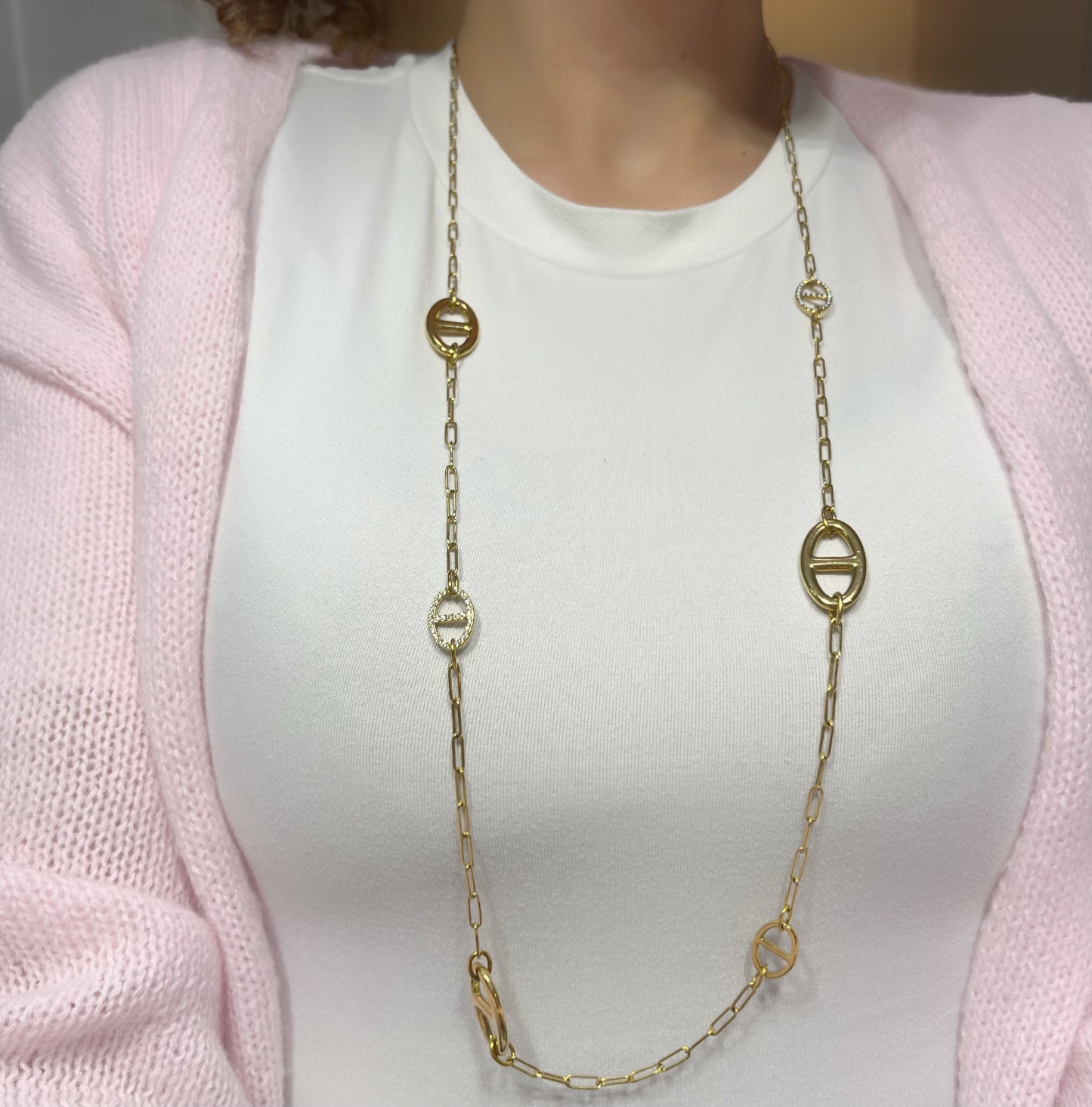 Collier sautoir Énea mailles marine - Acier inoxydable