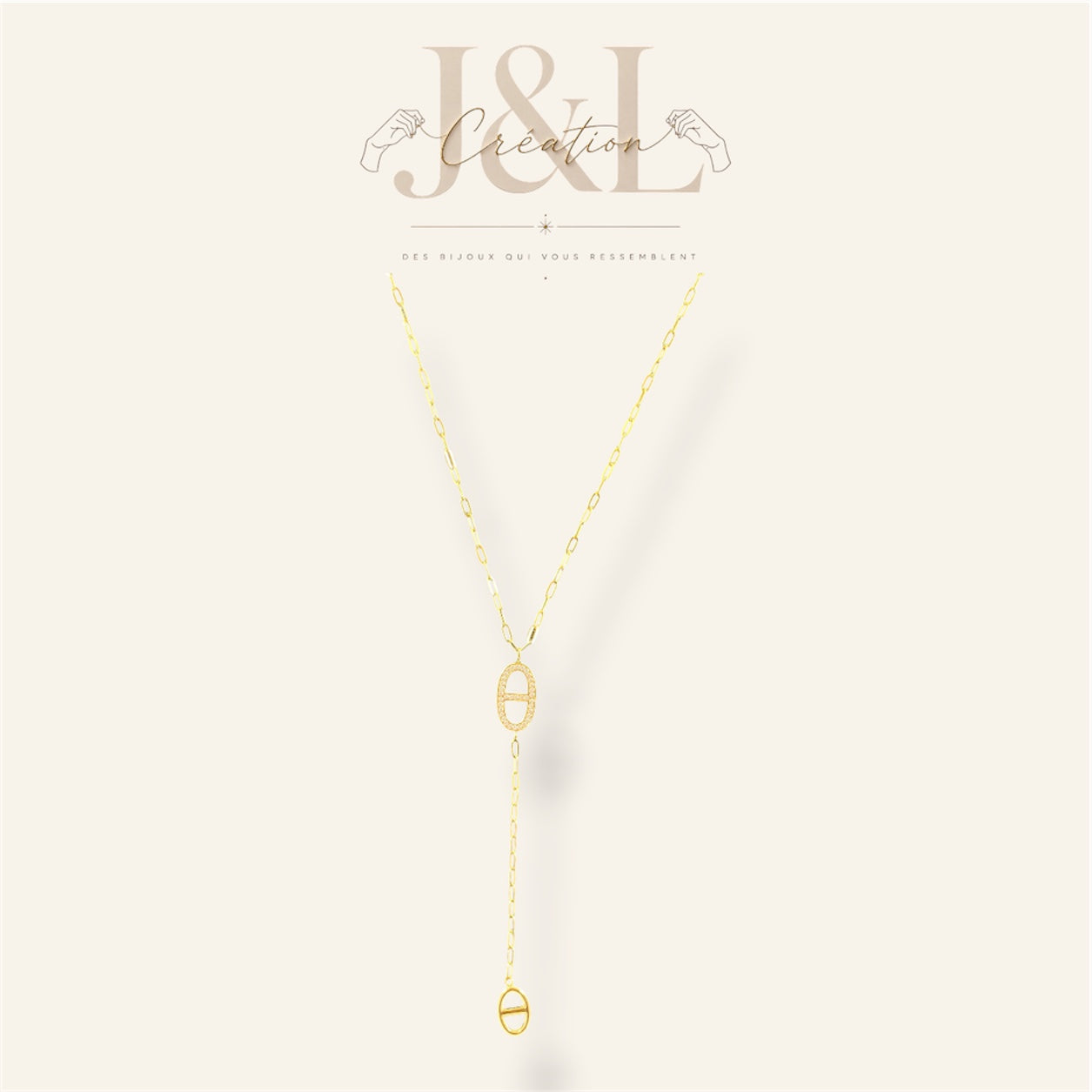 Collier Niä en Y mailles marine - Acier inoxydable