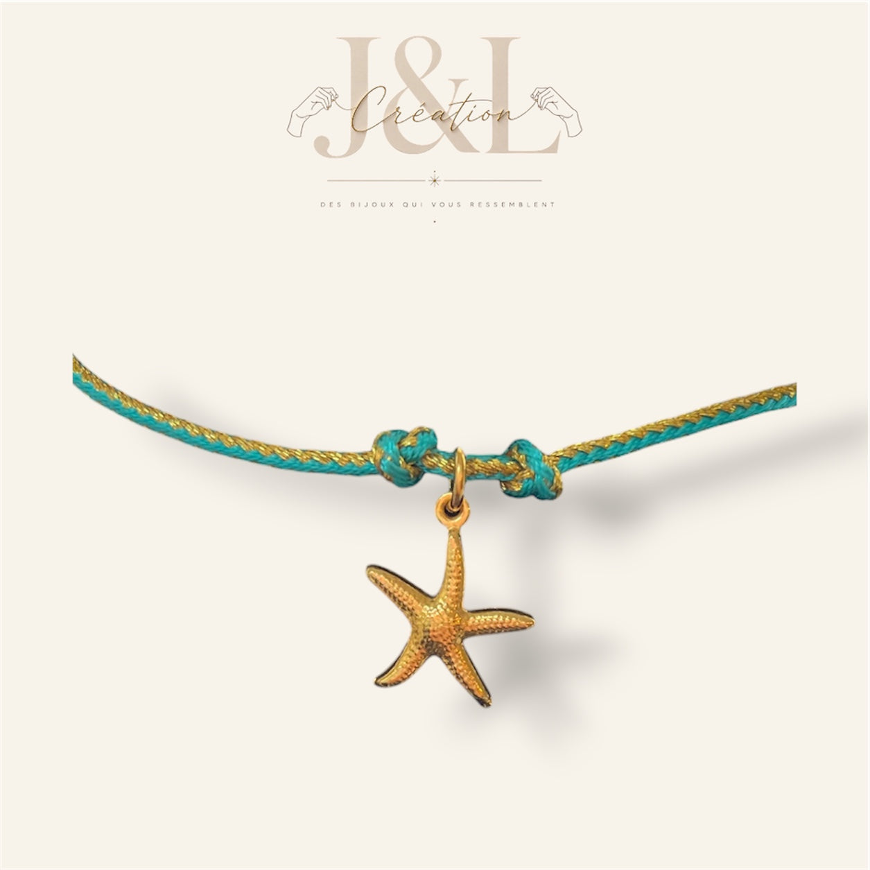 Bracelet Playa Bleu Turquoise et doré étoile de mer - Acier inoxydable